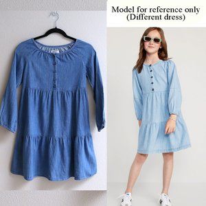 Old Navy GIRLS 100% Cotton Denim Chambray Puff Tiered Swing Cami Dress L (10-12)